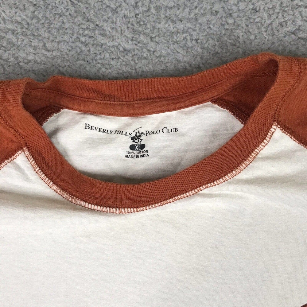 Beverly Hills Polo Club T Shirt Men XL White Orange Big Pony Raglan Long Sleeve - Picture 9 of 14